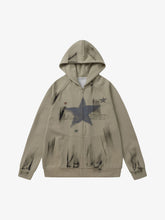 Retro Wasteland Star-Print Brush Ink Print Cardigan Hoodie