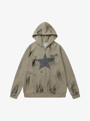 Retro Wasteland Star-Print Brush Ink Print Cardigan Hoodie