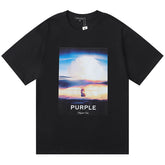 Purple Brand Mushroom Cloud Pattern Print T-Shirt