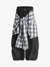 Faux Two-piece Plaid Detachable Scimitar Jeans - 2435