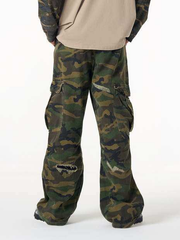 Ripped Camouflage Flared Cargo Pants - 2410