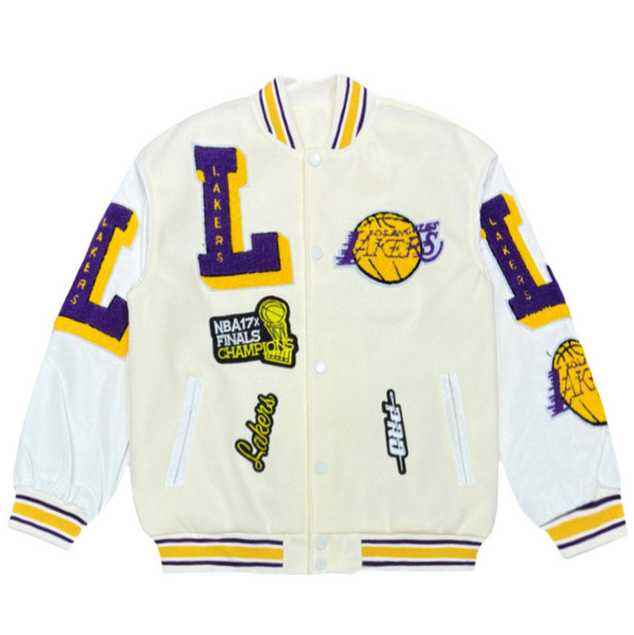 Black Los Angeles Lakers Mash Up Varsity Jacket - Jackets Masters