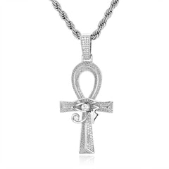 Men's Eye of Horus Ankh Cross Pendant Zircon Necklace