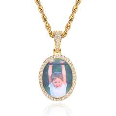 Men's DIY Memorial Oval Photo Frame Pendant Necklace