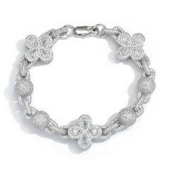 Women's Full Zircon Round Bead Four-leaf Clover Bracelet #CHA288