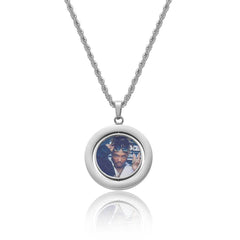 Men's Double-sided Rotating Photo Frame Pendant Necklace