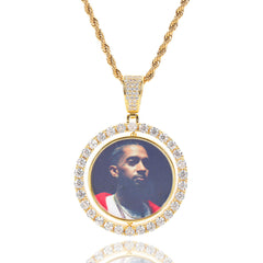 Men's Rotatable Round Photo Frame Pendant Necklace