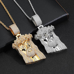 Men's Wreath Head Zircon Pendant Necklace