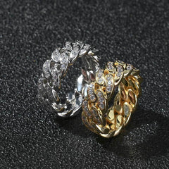 Men's Single Row 18K Gold Zircon Cuban Ring