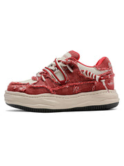Washed Denim Low-Top Raw Edge Sneakers - 2436
