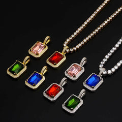 Women's Square Colored Gemstone Pendant Necklace