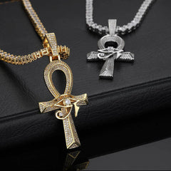 Men's Eye of Horus Ankh Cross Pendant Zircon Necklace