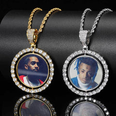 Men's Rotatable Round Photo Frame Pendant Necklace