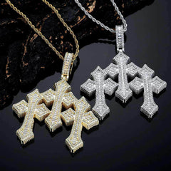 Men's Vintage Cross Pendant Zirconia Necklace