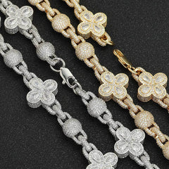 Women's Full Zircon Round Bead Four-leaf Clover Bracelet #CHA288