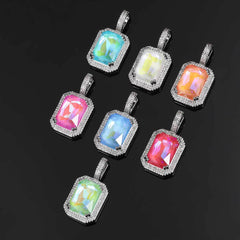 Women's Mocha Fluorescent Square Colored Gemstone Pendant Necklace