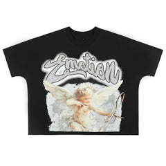 MIXED EMOTION Black Rhinestone Cropped Tee