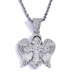 Men's Cross Wings Zircon Pendant Necklace
