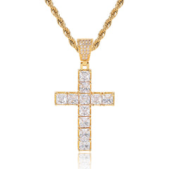 Men's Square Zirconia Cross Pendant Necklace