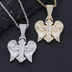 Men's Cross Wings Zircon Pendant Necklace