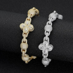 Women's Full Zircon Round Bead Four-leaf Clover Bracelet #CHA288