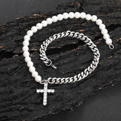 Women's Mixed Pearl Cross Pendant Necklace #ZZ002