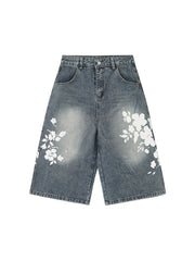 Floral Print Denim Shorts