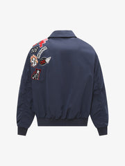 Cartoon Flocking Embroidery College Stand Collar Jacket