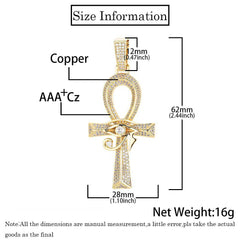 Men's Eye of Horus Ankh Cross Pendant Zircon Necklace