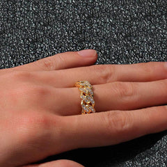 Men's Single Row 18K Gold Zircon Cuban Ring