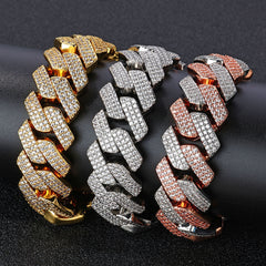 Men's Three-row Zircon Diamond Cuban Bracelet #CHA198