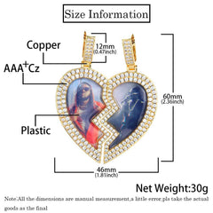 Men's Magnet Heart Photo Frame Pendant Zircon Necklace