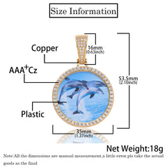 Men's Round Photo Frame Pendant Zirconia Necklace