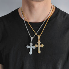 Men's Cross Micro-Inlaid Zirconia Pendant Necklace