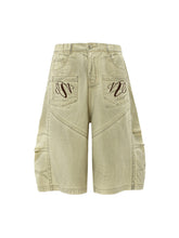 Washed Print Baggy Denim Shorts - 2375