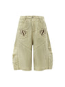 Washed Print Baggy Denim Shorts - 2375