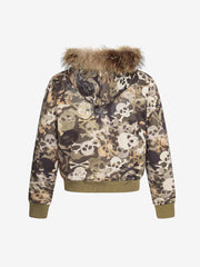 Skull Camouflage Fur Collar Hot Diamond Hooded Jacket