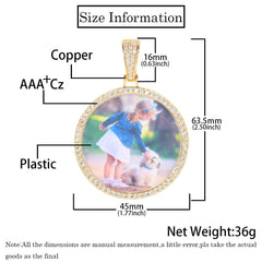 Men's Round Photo Frame Pendant Zirconia Necklace