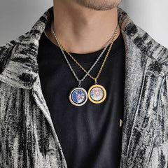 Men's Double-sided Rotating Photo Frame Pendant Necklace