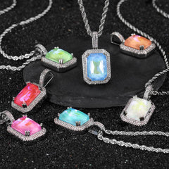 Women's Mocha Fluorescent Square Colored Gemstone Pendant Necklace