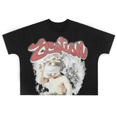 MIXED EMOTION Angel Rhinestone Cropped Tee