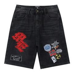 MIXED EMOTION Embroidered Denim Shorts