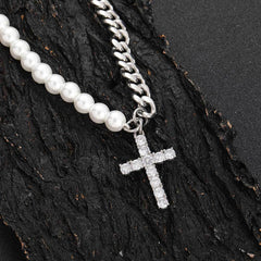 Women's Mixed Pearl Cross Pendant Necklace #ZZ002
