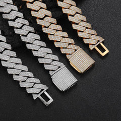 Men's Flap Clasp Three-Row Diamond Cuban Necklace #CHA106