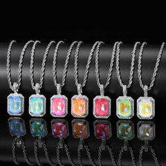 Women's Mocha Fluorescent Square Colored Gemstone Pendant Necklace