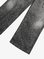 Distressed Diamond Decorated Belt Jeans