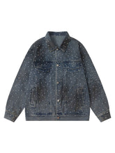 Thesupermade Hip-hop Beaded Washed Denim Jacket - 2264