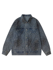 Thesupermade Hip-hop Beaded Washed Denim Jacket - 2264