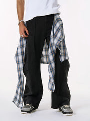 Faux Two-piece Plaid Detachable Scimitar Jeans - 2435