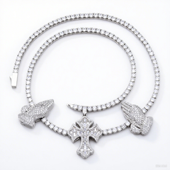 Men's Cross Praying Hands Zirconia Necklace #CHA315